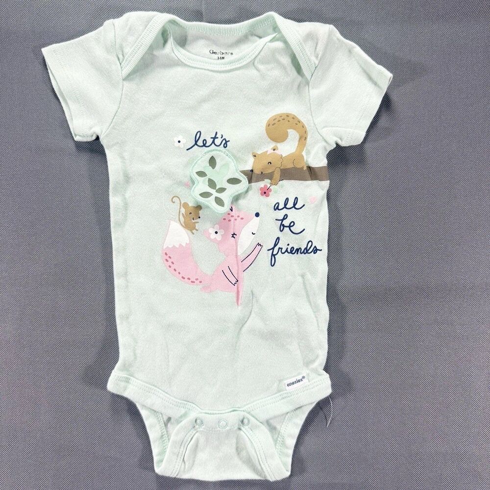 Gerber Bodysuit Infant Girls 3-6M Mint Fox Lets Be Friends